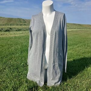 Gray Cardigan size L Large By Design Long Duster Sweater Shirt Top Grey Tunic
